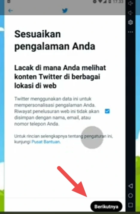 Muncul pemberitahuan, lalu klik Berikutnya