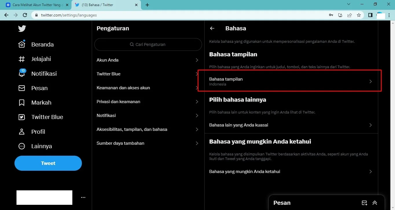 Cara Mengubah Bahasa di Twitter