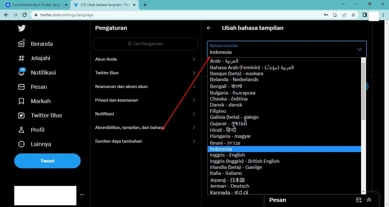 Cara Mengubah Bahasa di Twitter