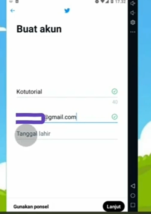 Masukan Email dan Tangal Lahir