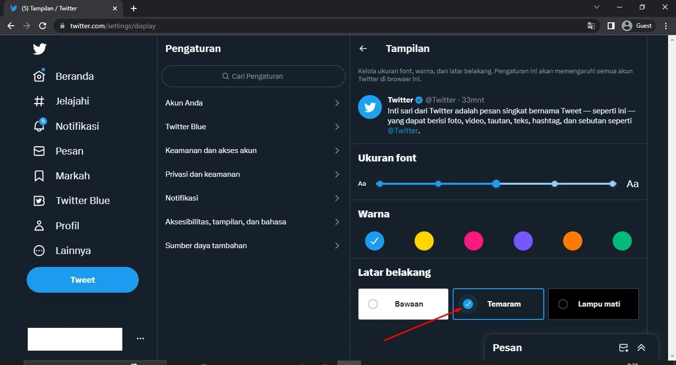 Cara Mengubah Tema Twitter