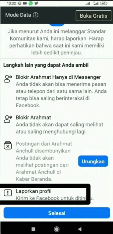 laporkan profil paling bawah