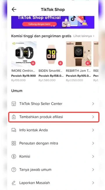 Tambahkan produk afiliasi