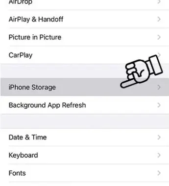 menu iPhone Storage