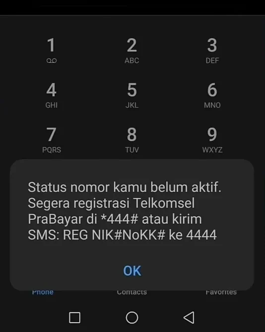 muncul jika status nomor tidak aktif