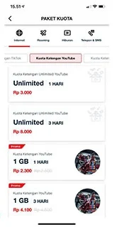 kuota ketengan unlimited Youtube 