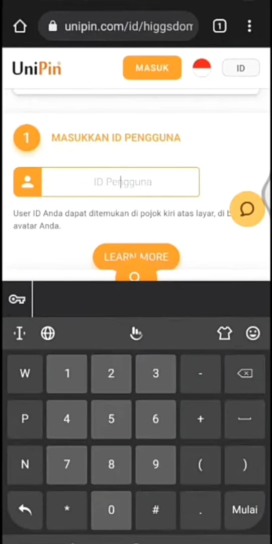 pengisian ID pengguna