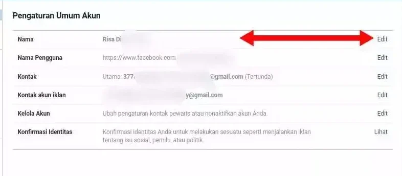 edit pada bagian nama