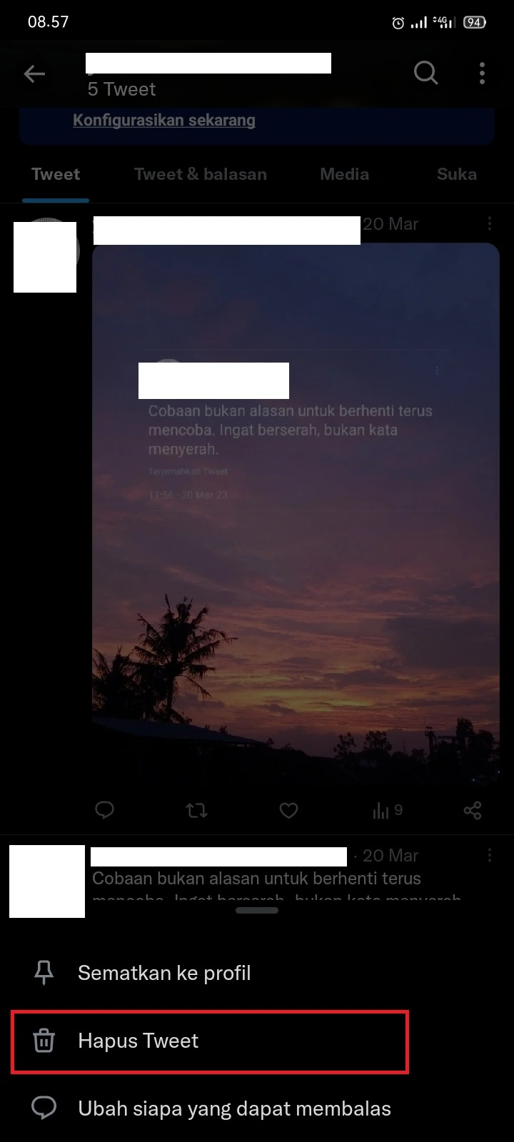 Cara Menghapus Semua Tweet