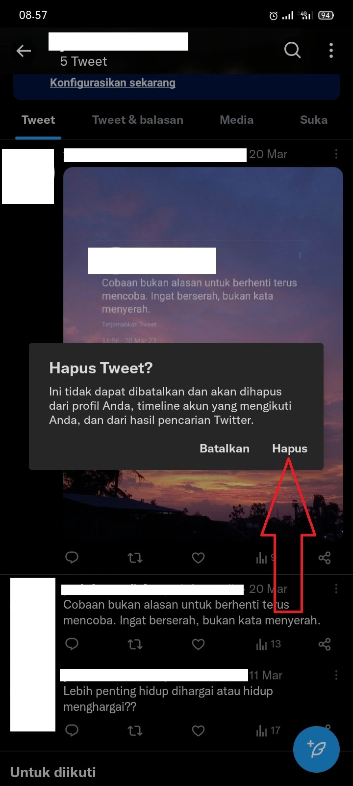 Cara Menghapus Semua Tweet