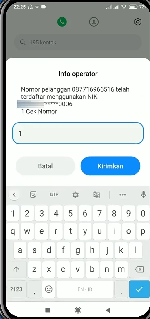 ketik 1 untuk cek nomor