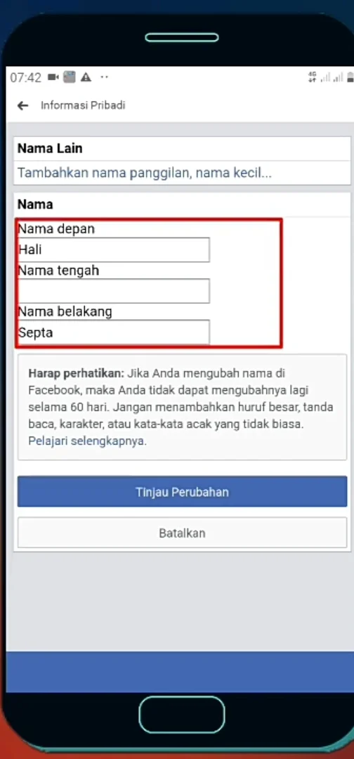 paste nama yang telah Anda copy