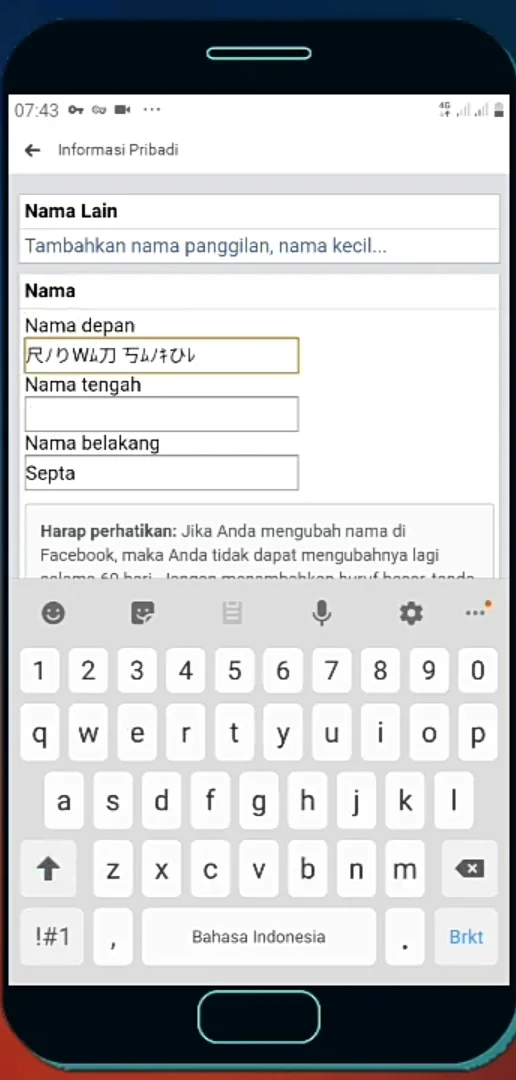 kembali ke FB dan paste nama