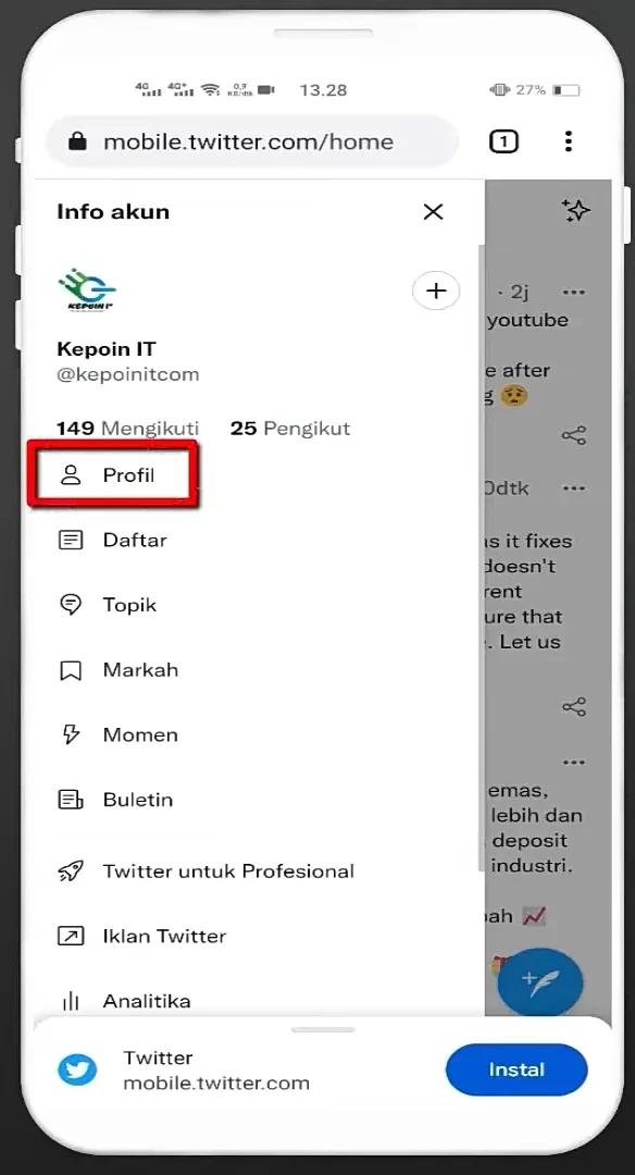 klik menu profile