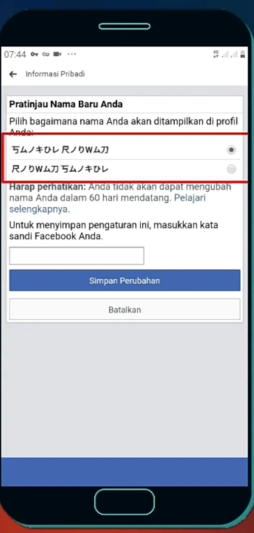 muncul 2 pilihan nama