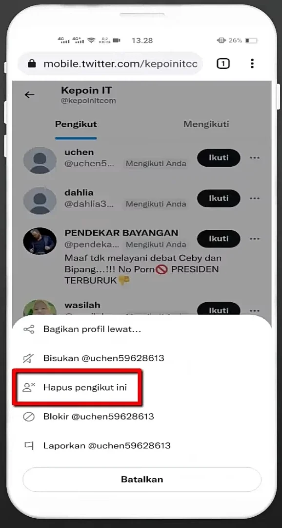 hapus pengikut ini