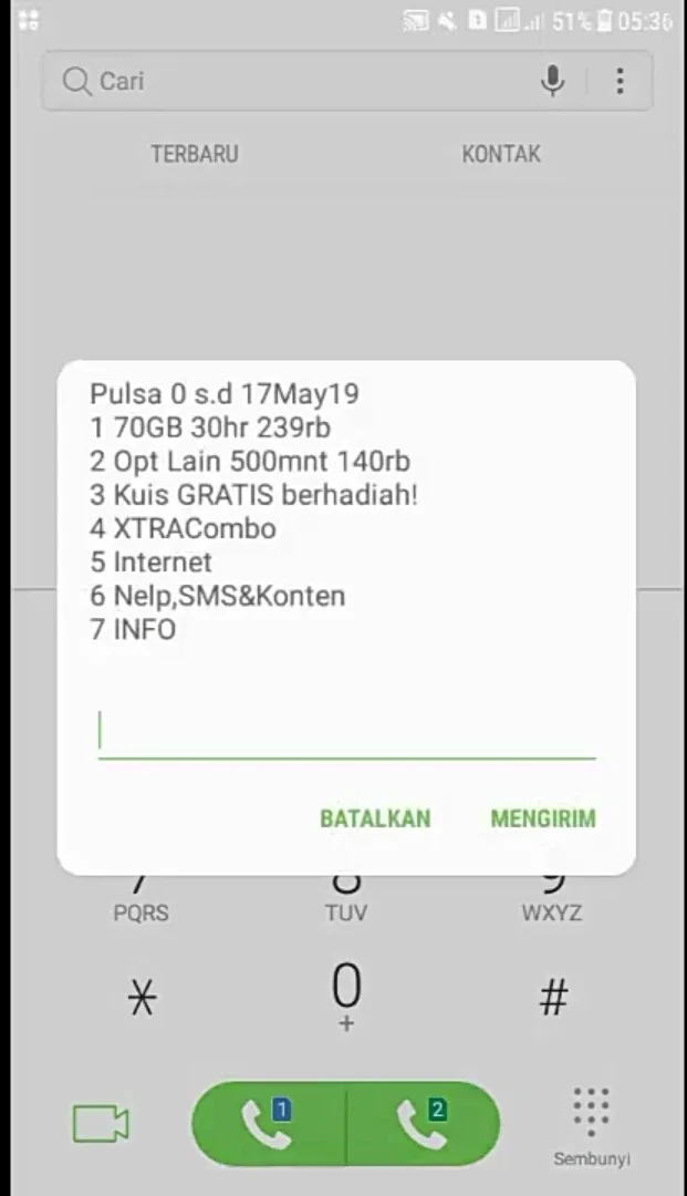 muncul beberapa menu