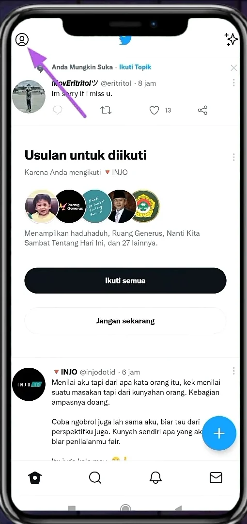 klik tombol profile