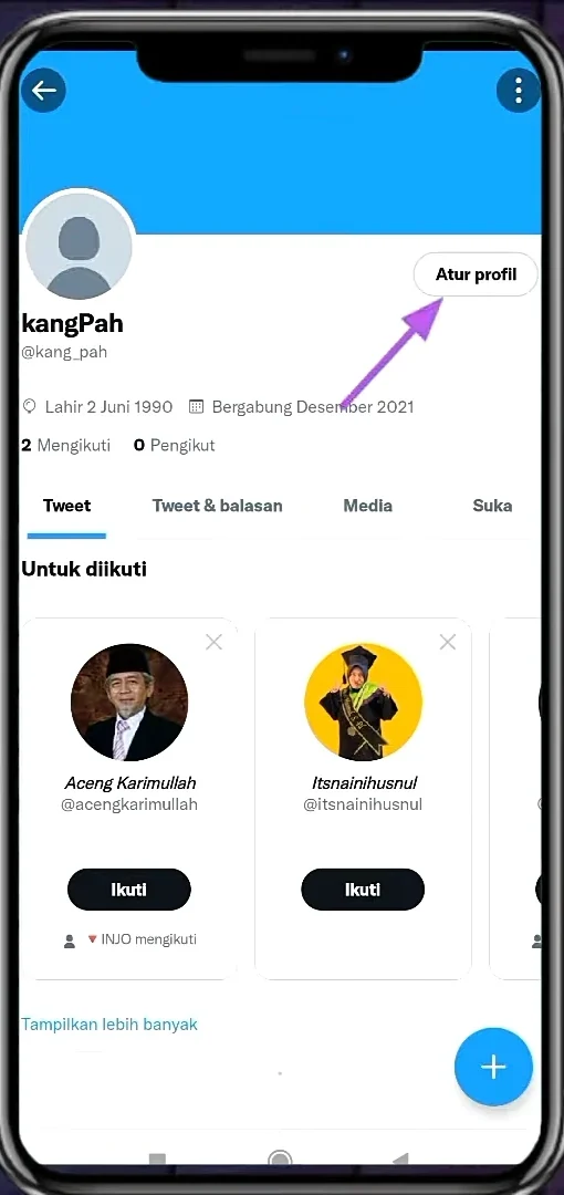 menu atur profile