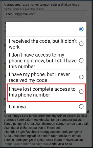 Cara Meminta Kode Konfirmasi Facebook Tetapi Nomor Sudah Tidak Aktif