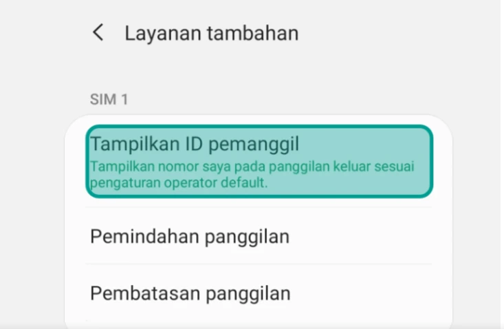 tampilan ID pemanggil