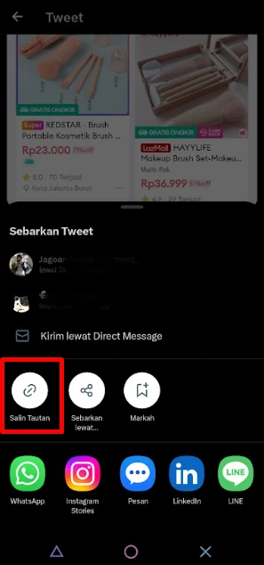 Cara menyalin tautan twitter