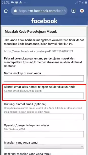 Cara Meminta Kode Konfirmasi Facebook Tetapi Nomor Sudah Tidak Aktif