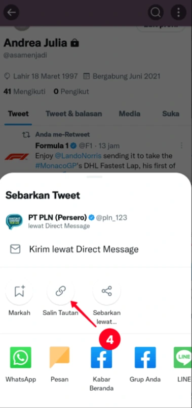 Cara menyalin tautan twitter