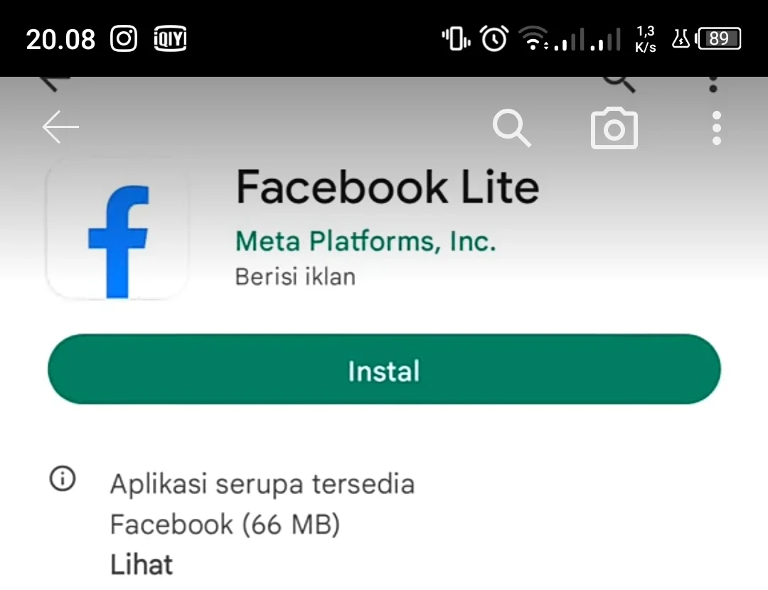 Facebook Lite pada Google Play Store