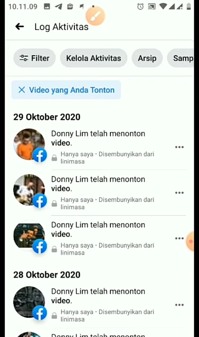 tampilan video history