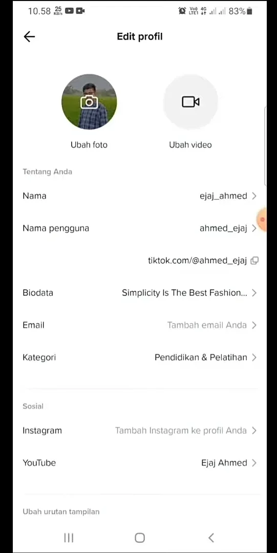 tampilan pengeditan