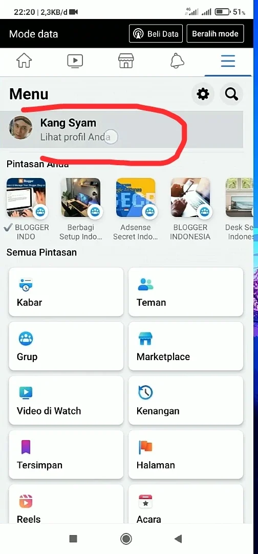 profil dengan nama FB