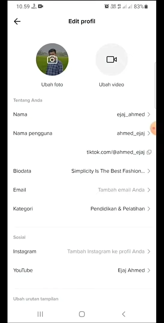 Masuk ke edit profil