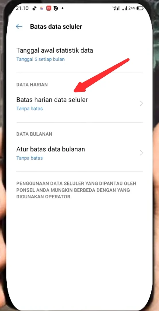 batas harian data seluler.