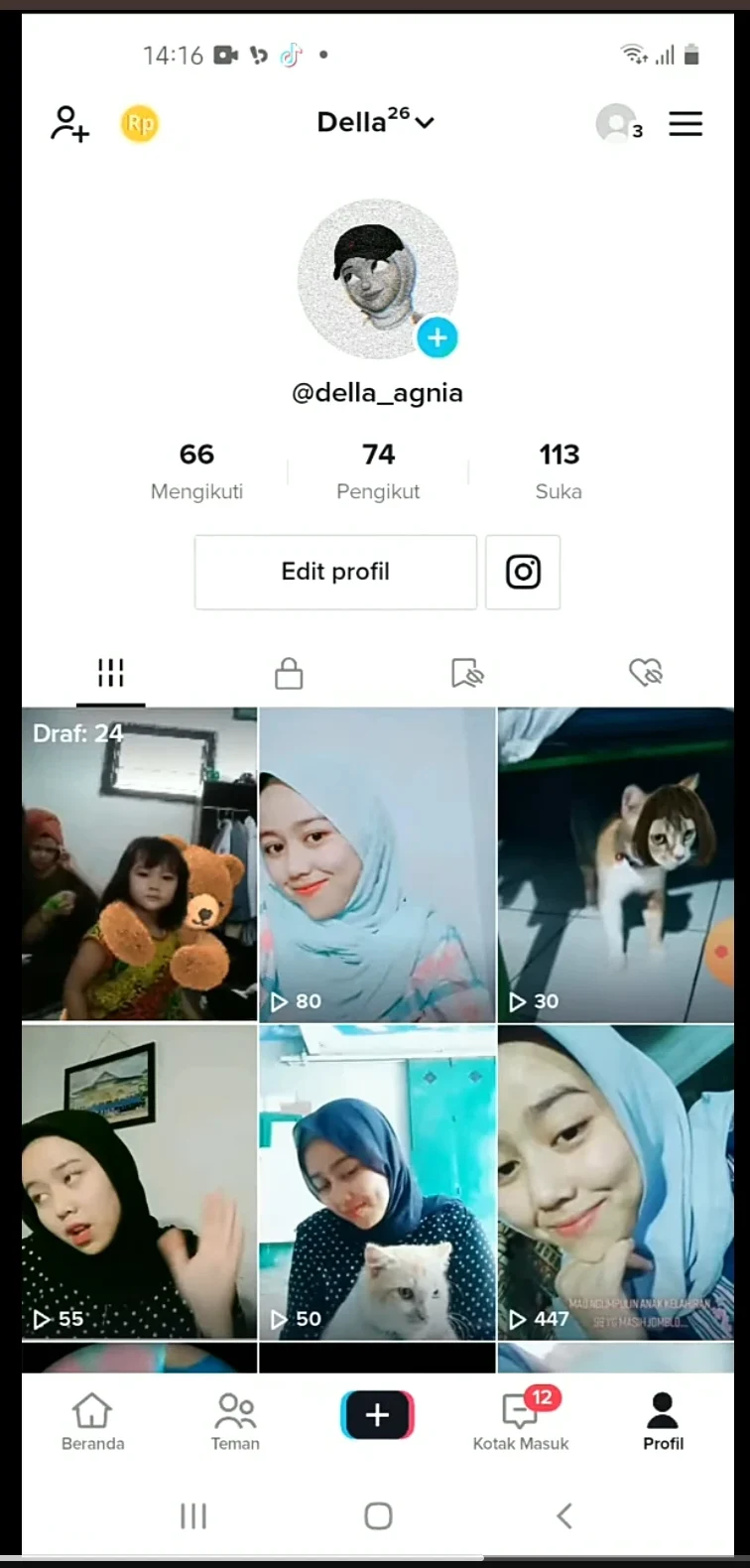 muncul tampilan profil Anda