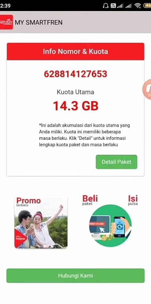 menginfokan sisa kuota