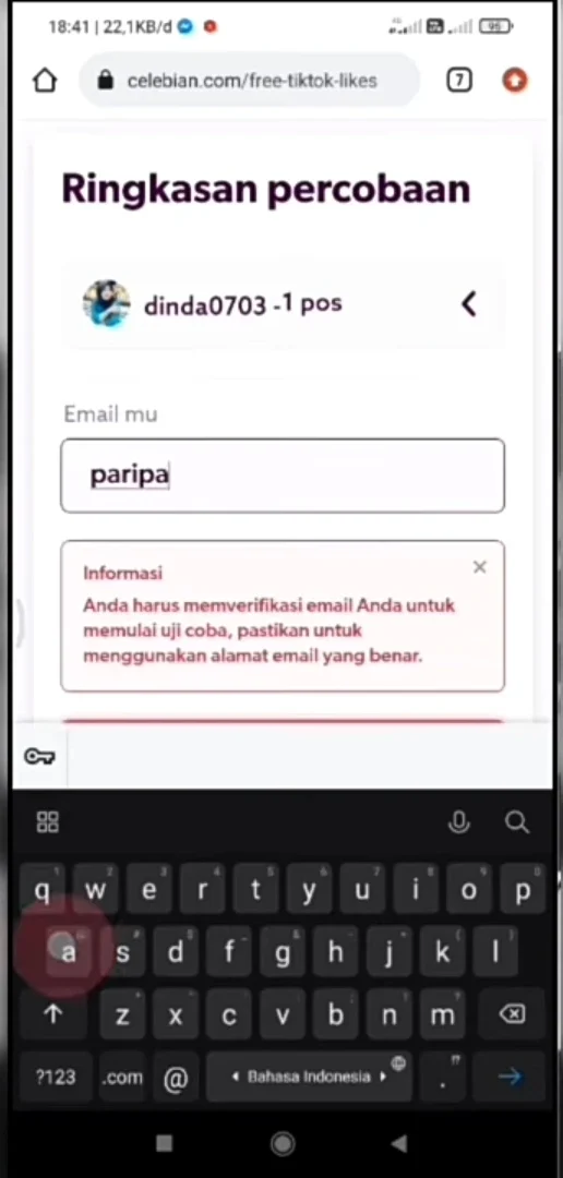 ketik email aktif