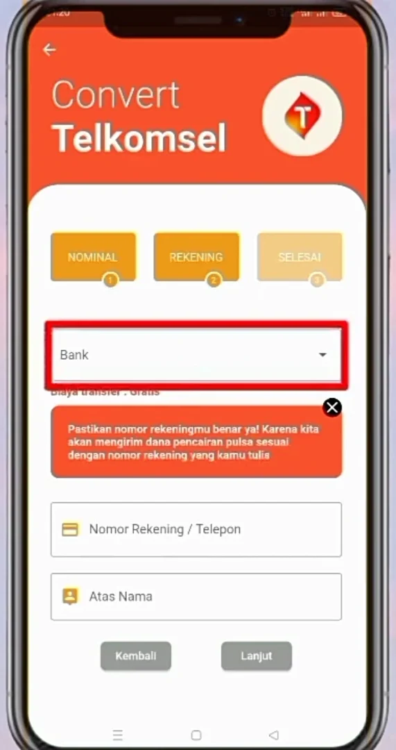 klik tombol bank