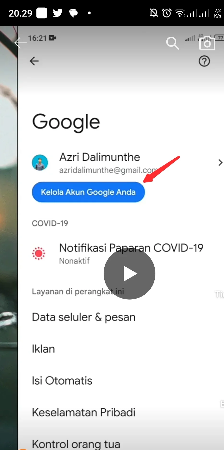 opsi kelola akun Google Anda