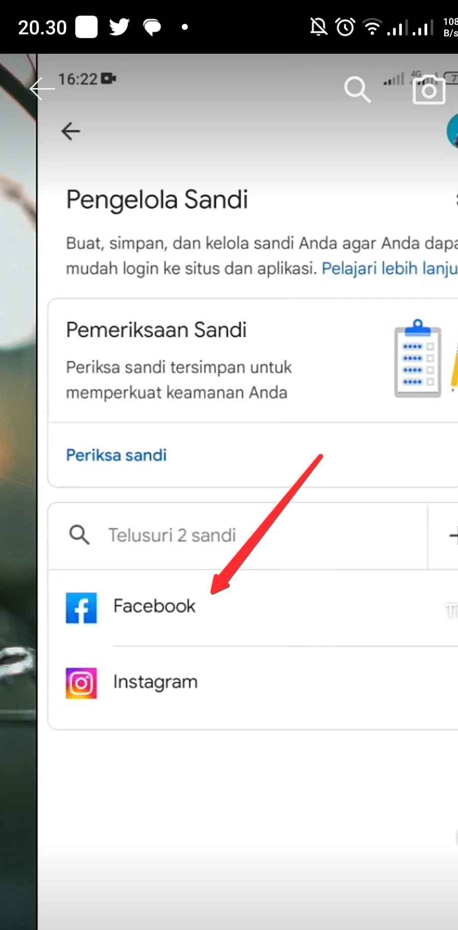 lihat menu Facebook