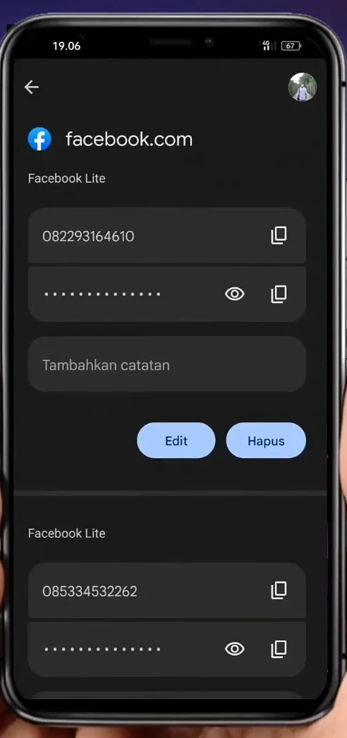 informasi email dan password