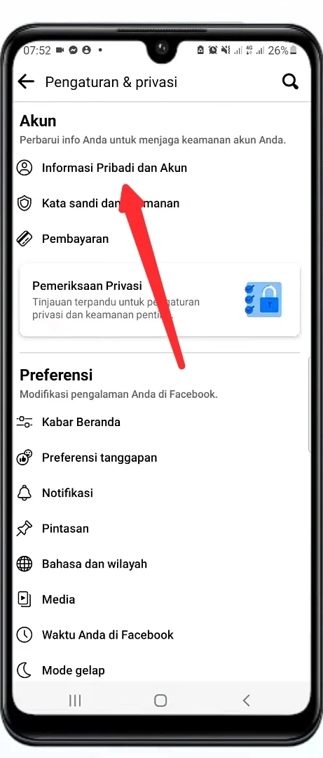 informasi pribadi dan akun