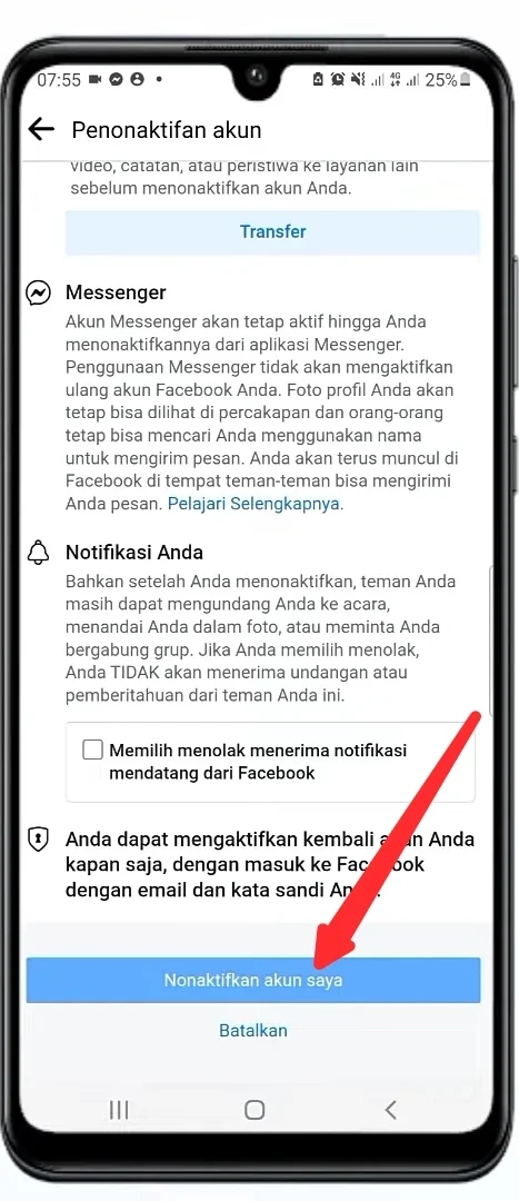 klik nonaktifkan akun saya