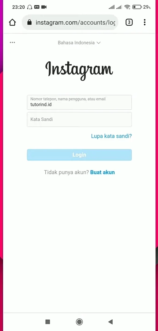 log in akun Instagram