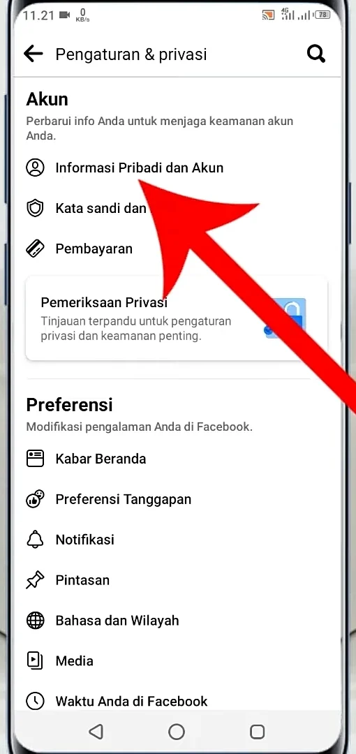 informasi pribadi dan akun