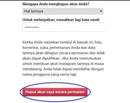 hapus akun saya secara permanen