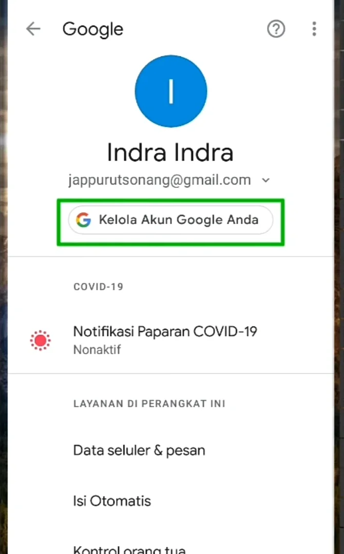 klik kelola akun Google Anda