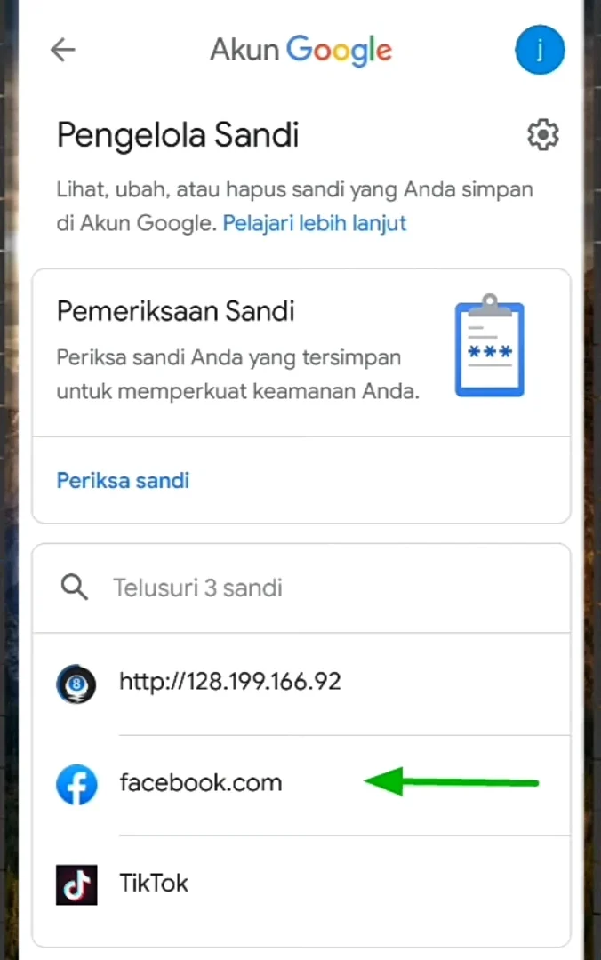 klik pada opsi Facebook