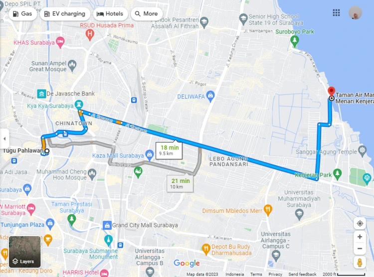 Rute Menuju Taman Air Mancur Menari Kenjeran