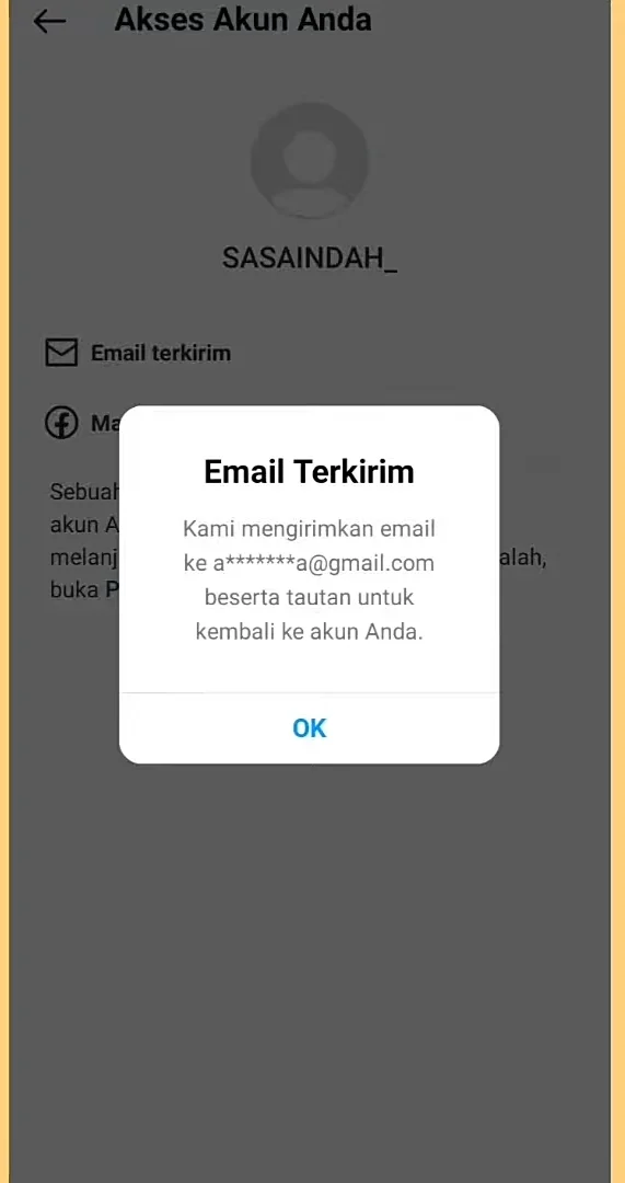 muncul pop up informasi email akun